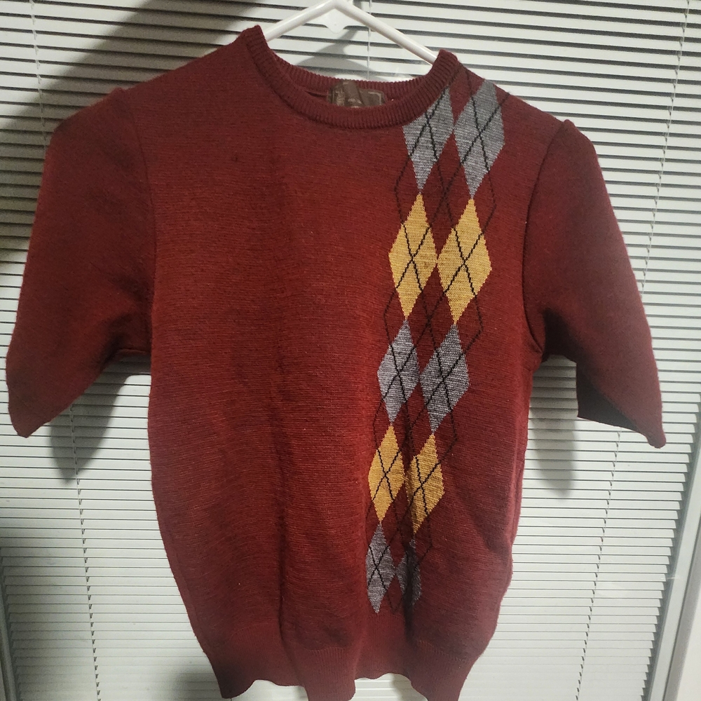 Women's Argyle Crew Neck Sweater - Red, Yellow, Gray